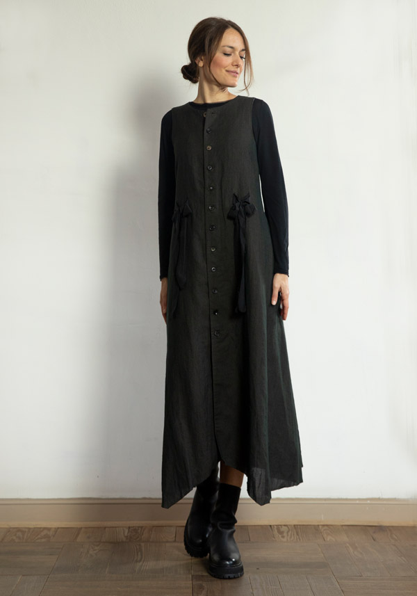 Rose & Lini A TENTATIVE ATELIER WOOL “SISSAL” DARK BROWN DRESS Presa