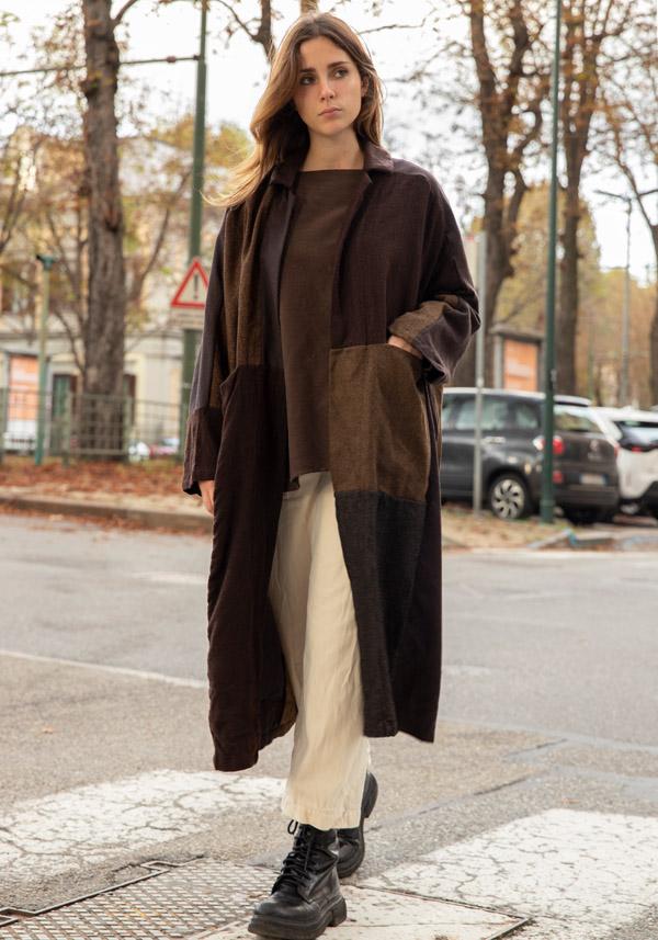 Rose & Lini RISA NAKAMURA WOOL “COAT Z” BROWN Sconto