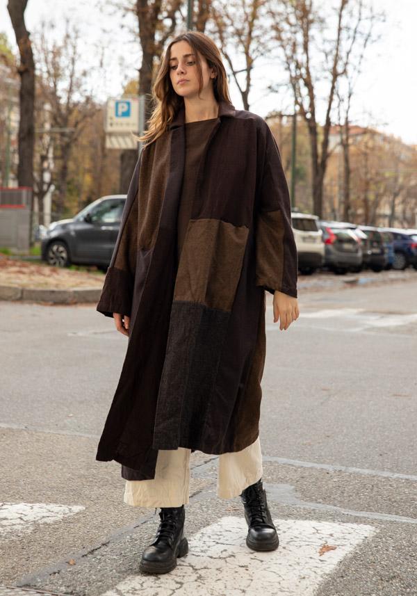 Rose & Lini RISA NAKAMURA WOOL “COAT Z” BROWN Sconto