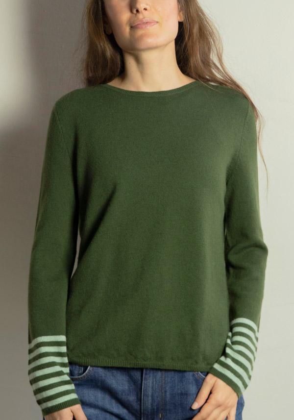 Rose & Lini BE YOU CASHMERE “ROUND NECK 1123” BOTTLE GREEN SWEATER Offerte