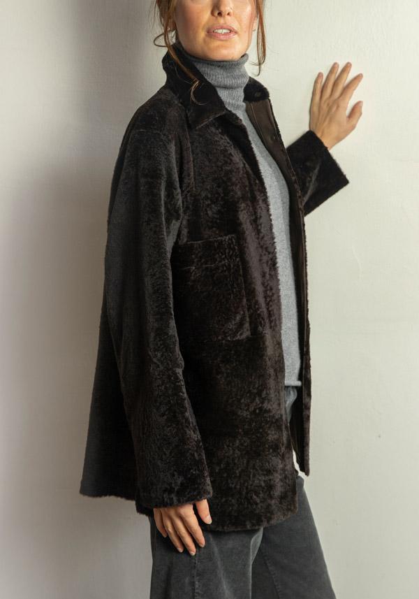 Rose & Lini FURLING BY GIANI REVERSIBLE LAMBSKIN “BABY LAMB” EBONY JACKET Moda