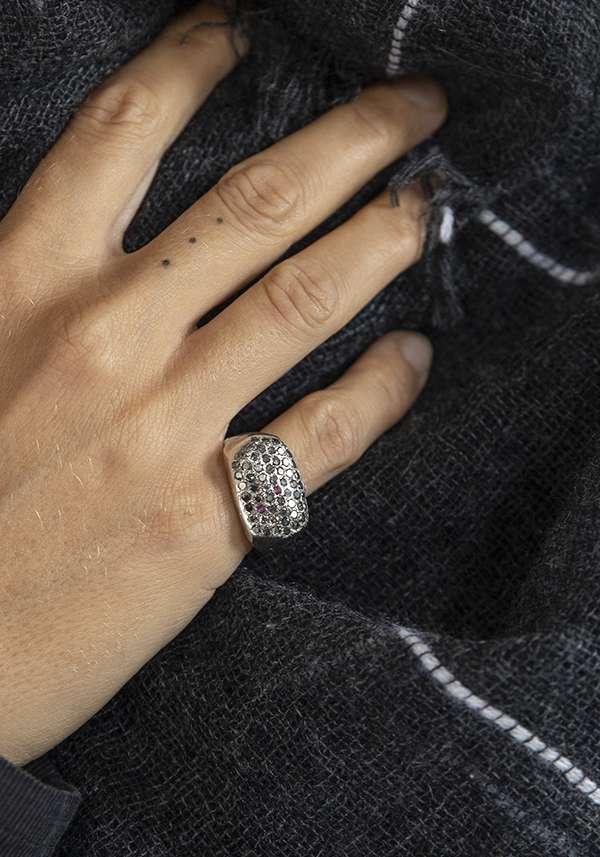 Rose & Lini ROSAMARIA “NASHKA” DIAMONDS & RUBY SILVER RING Italia