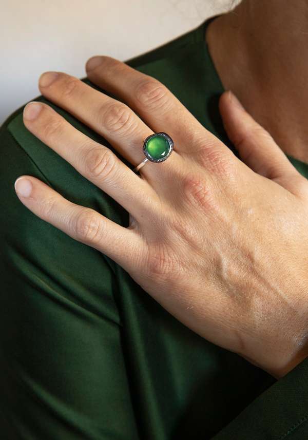 Rose & Lini ROSAMARIA “BEGUM” DIAMONDS & SERPENTINE SILVER RING 2025