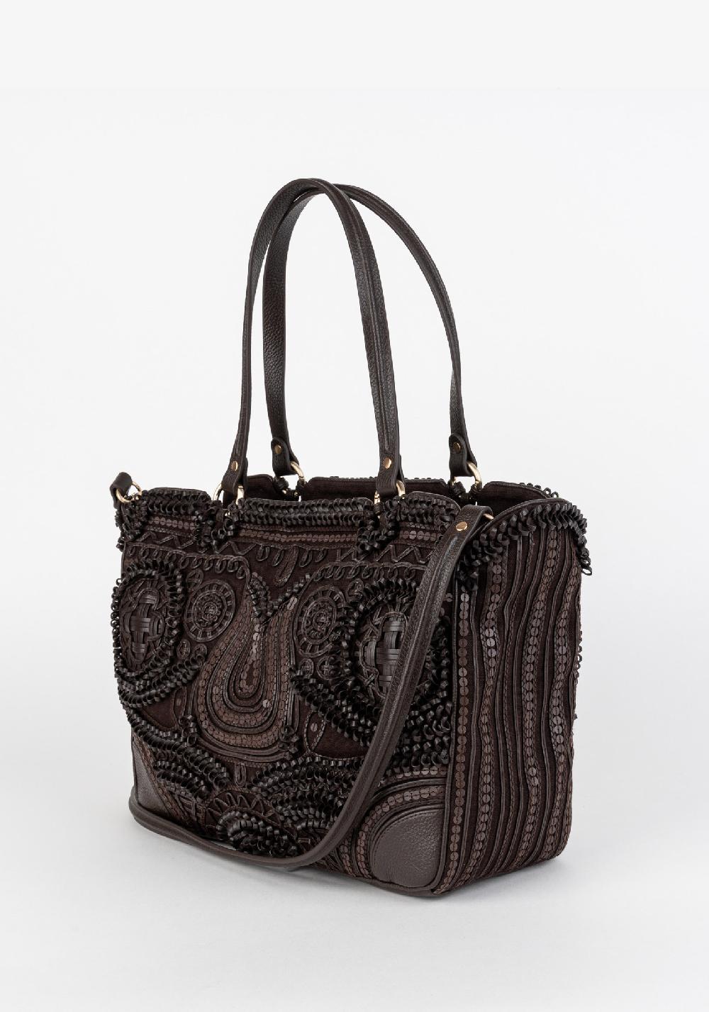 Rose & Lini JAMIN PUECH “RODRIGUEZ” DARK BROWN EMBROIDERED BAG Vendita Calda