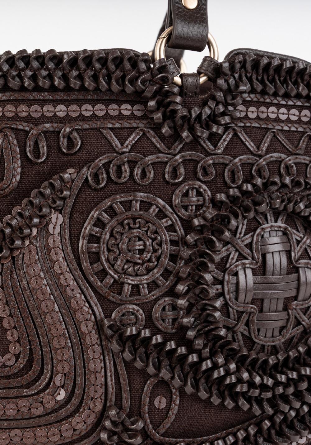 Rose & Lini JAMIN PUECH “RODRIGUEZ” DARK BROWN EMBROIDERED BAG Vendita Calda
