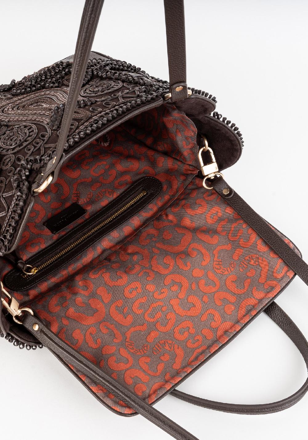 Rose & Lini JAMIN PUECH “RODRIGUEZ” DARK BROWN EMBROIDERED BAG Vendita Calda