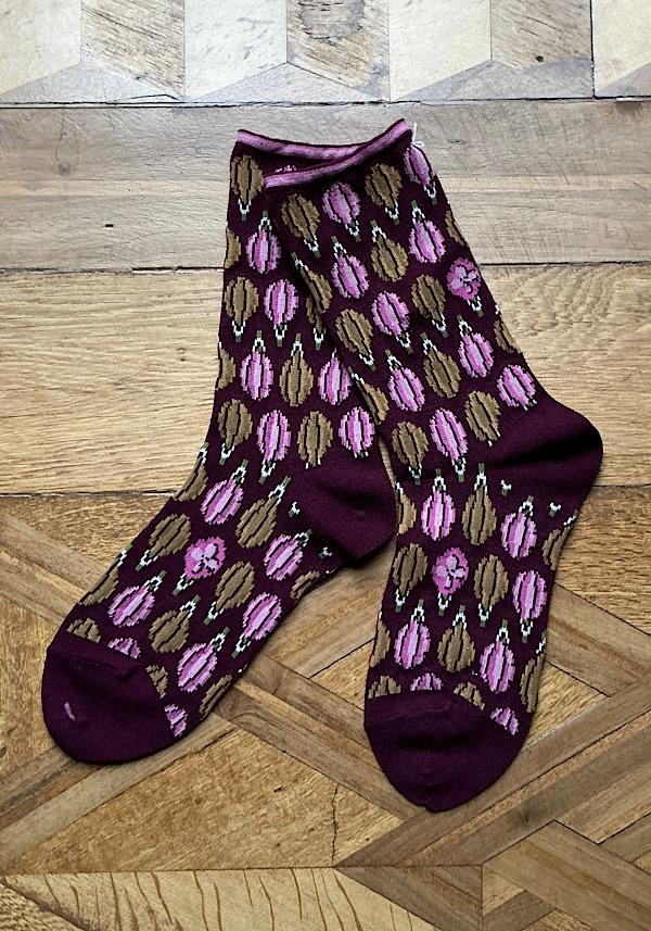Rose & Lini ANTIPAST WOOL “FLOATING DROPS” AS-224 SOCKS WINE Negozio