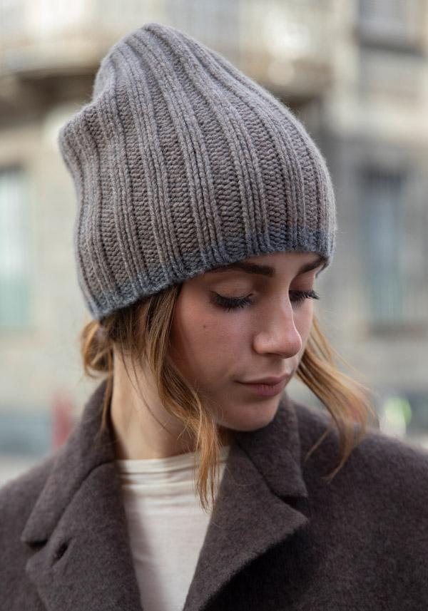 Rose & Lini DANIELAPI CASHMERE “PIPING” CASTORO BEANIE Saldi