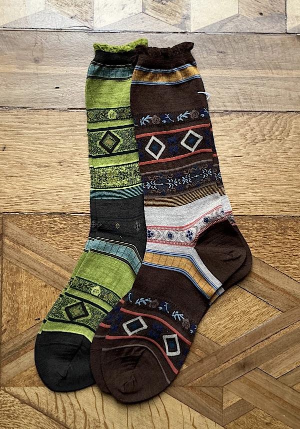 Rose & Lini ANTIPAST WOOL “TYROLEAN STRIPE” AM-626B SOCKS LIGHT GREEN Vendite Flash