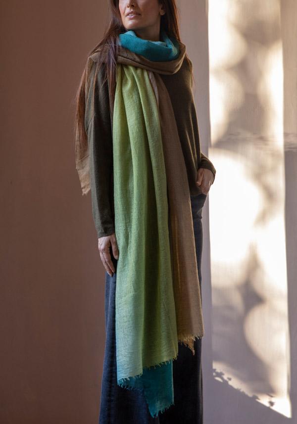 Rose & Lini MIRROR IN THE SKY CASHMERE “SOUFFLE SEMI-FELTED SHAWL” GREENS Italy