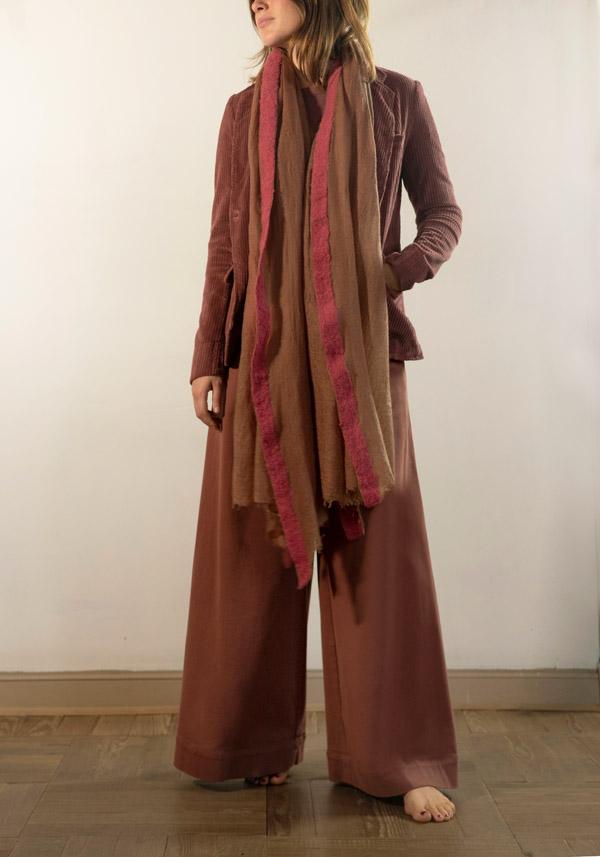 Rose & Lini MIRROR IN THE SKY CASHMERE “GRAN SOUFFLE SEMI-FELTED SHAWL” HAZELNUT & CHILI 2025