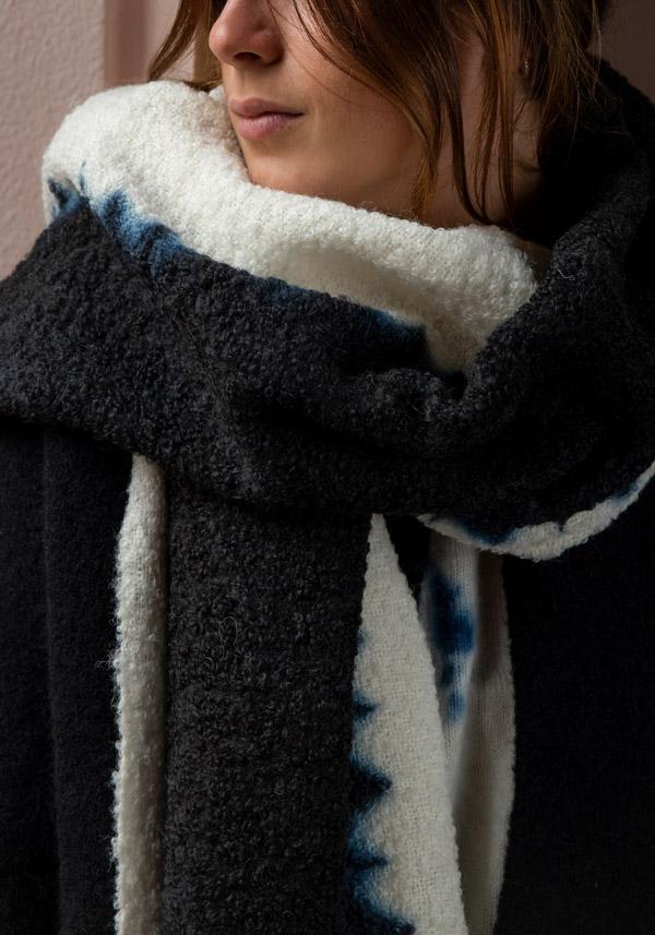 Rose & Lini SUZUSAN CASHMERE “SHAWL 0011” BLACK & NATURAL Nuovo