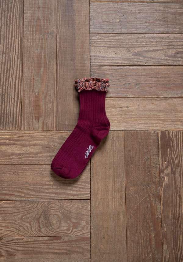 Rose & Lini COLLEGIEN “CHARLOTTE” RIBBED SOCKS BORDEAUX Spedizione Gratuita