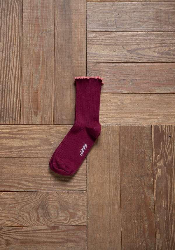 Rose & Lini COLLEGIEN “DELPHINE” RIBBED SOCKS BORDEAUX Soddisfazione Garantita