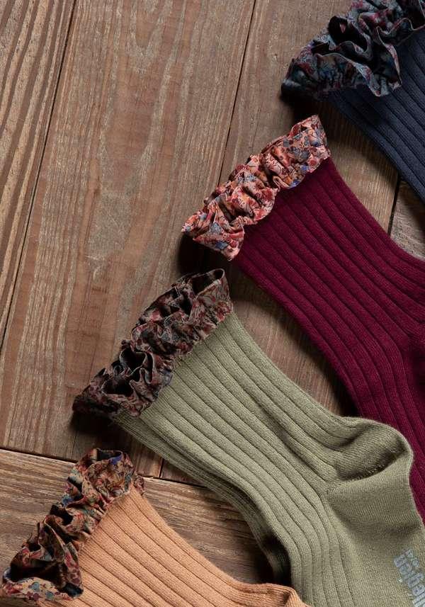 Rose & Lini COLLEGIEN “CHARLOTTE” RIBBED SOCKS OLIVE Qualità Garantita