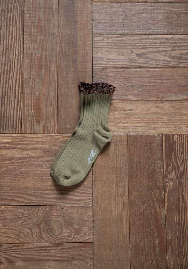 Rose & Lini COLLEGIEN “CHARLOTTE” RIBBED SOCKS OLIVE Qualità Garantita