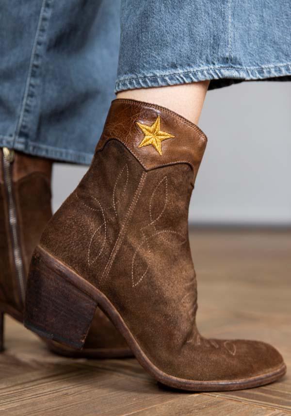 Rose & Lini FAUZIAN JEUNESSE “BOOT 3804” CORK SUEDE TEXAN ANKLE BOOTS In Vendita