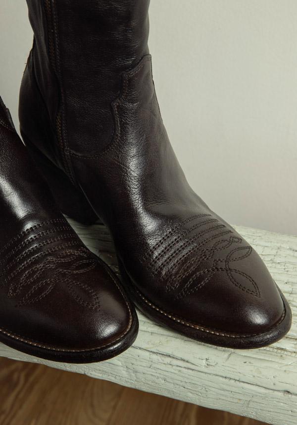 Rose & Lini FAUZIAN JEUNESSE “IGNIS” EBONY LEATHER TEXAS BOOT Saldi Di Fabbrica