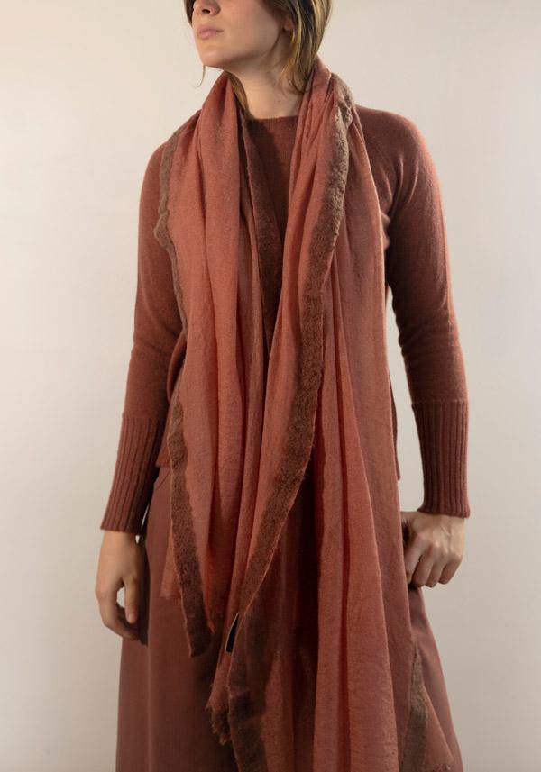 Rose & Lini MIRROR IN THE SKY CASHMERE “GRAN SOUFFLE SEMI-FELTED SHAWL” MAHOGANY & WILLOW Italy