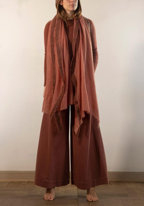 Rose & Lini MIRROR IN THE SKY CASHMERE “GRAN SOUFFLE SEMI-FELTED SHAWL” MAHOGANY & WILLOW Italy