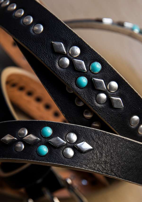 Rose & Lini NANNI BLACK STUDDED LEATHER “BELT 343” Spedizione Gratuita