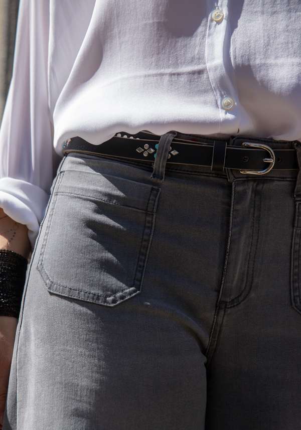 Rose & Lini NANNI BLACK STUDDED LEATHER “BELT 343” Spedizione Gratuita
