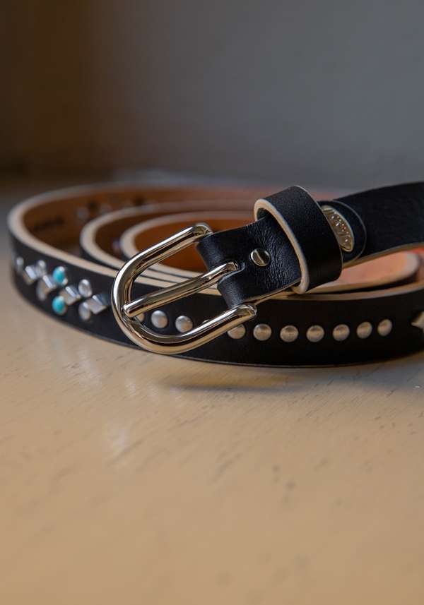 Rose & Lini NANNI BLACK STUDDED LEATHER “BELT 343” Spedizione Gratuita
