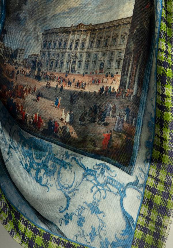 Rose & Lini FALIERO SARTI WOOL & CASHMERE “COFFEE HOUSE ROME” MULTICOLOR SCARF In Vendita
