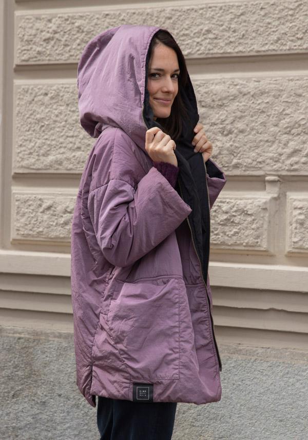 Rose & Lini KIMONORAIN REVERSIBLE “BASIC” JACKET POWDER & BLACK Presa