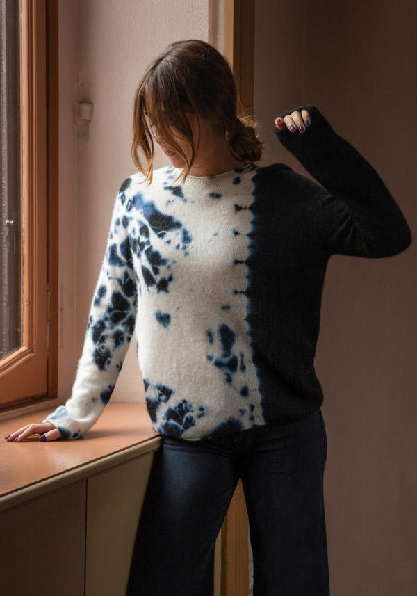 Rose & Lini SUZUSAN CASHMERE “PULL 3028” BLACK & NATURAL In Saldo