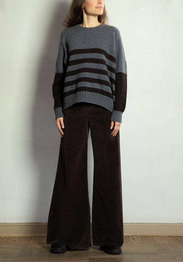 Rose & Lini MARCHÉ DES PALMIERS WOOL “GINEVRINA” STRIPED PULL GREY & EBONY Spedizione Gratuita