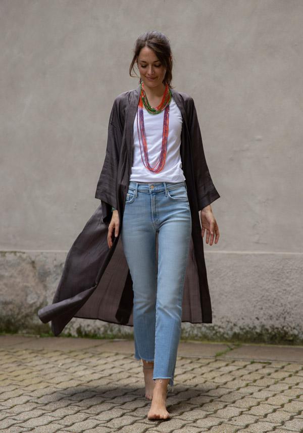 Rose & Lini THE ROSE IBIZA SILK “GOWN KIMONO” CHARCOAL Novità