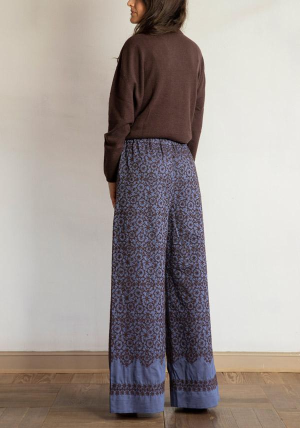 Rose & Lini ANTIPAST COTTON & SILK EMBROIDERED “TROUSERS EP210” BLUE In Vendita