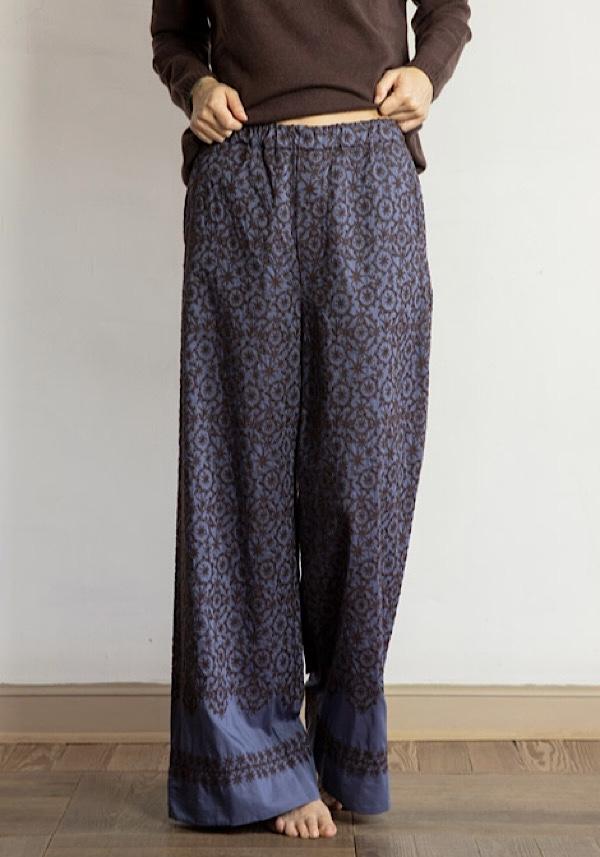 Rose & Lini ANTIPAST COTTON & SILK EMBROIDERED “TROUSERS EP210” BLUE In Vendita