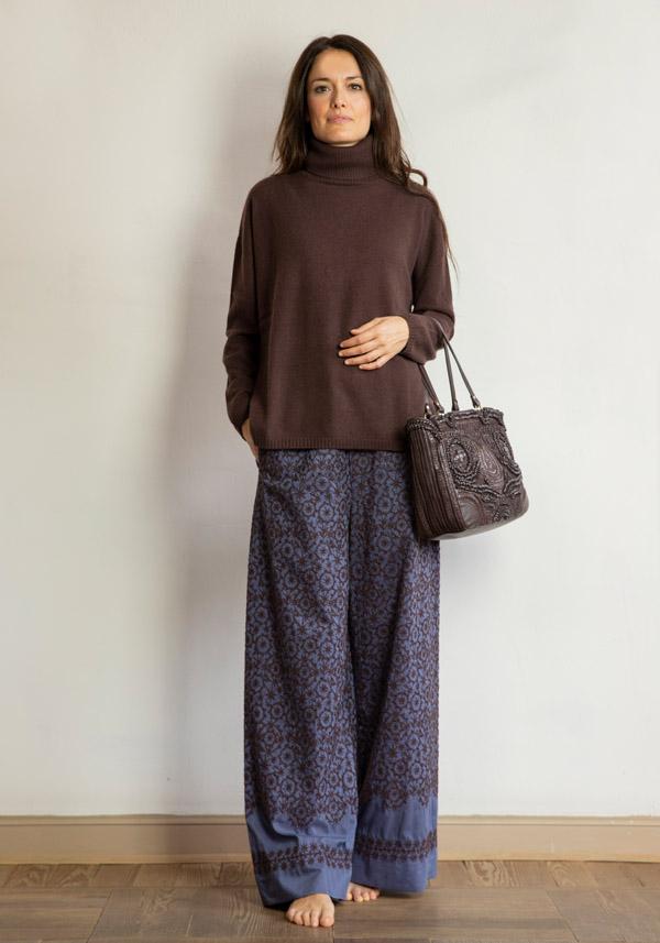 Rose & Lini ANTIPAST COTTON & SILK EMBROIDERED “TROUSERS EP210” BLUE In Vendita