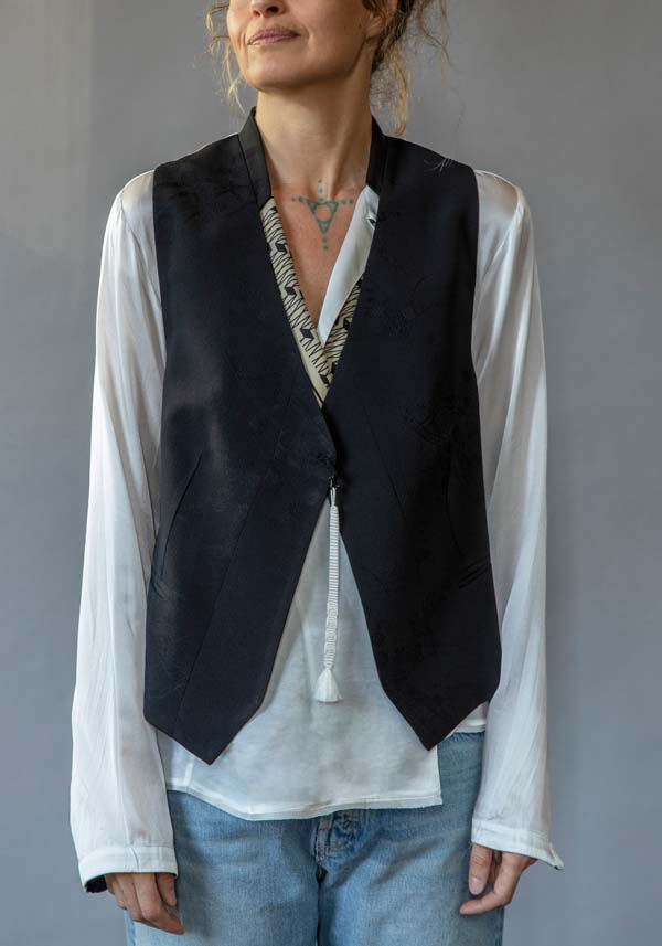 Rose & Lini IBRIGU SILK “GILET 011K” BLACK & WHITE Saldi