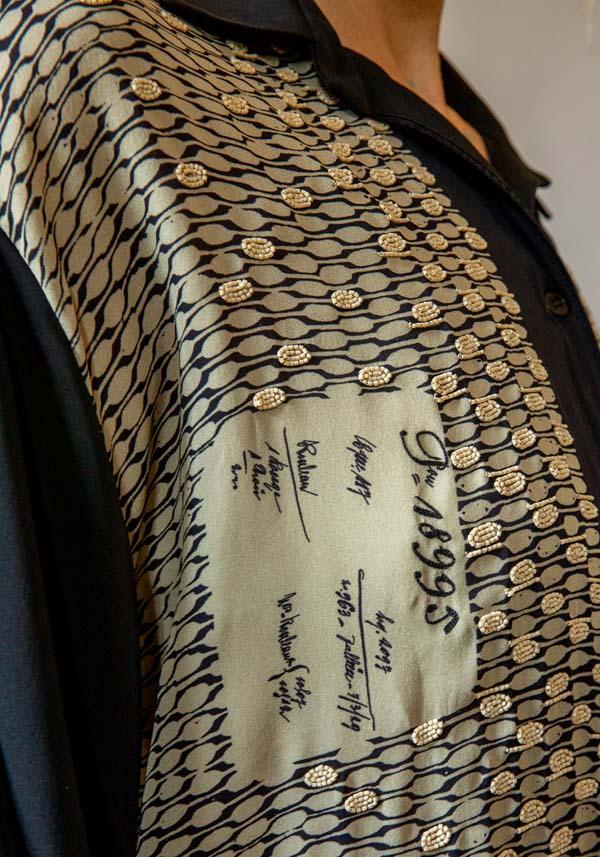 Rose & Lini IBRIGU SILK “SHIRT CM171” BEIGE & BLACK Hotsell