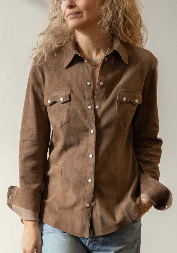 Rose & Lini DAD MILANO SUEDE “WESTERN SHIRT” TAUPE In Saldo