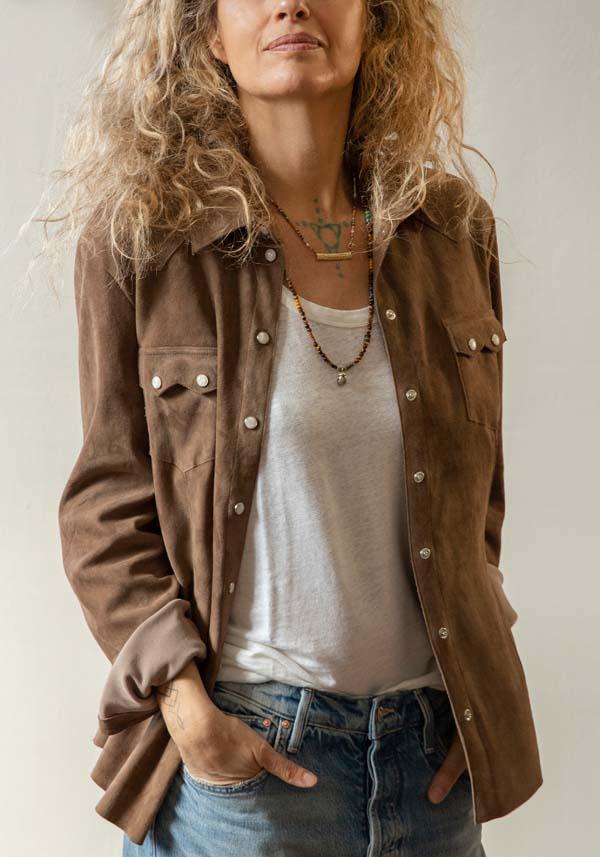Rose & Lini DAD MILANO SUEDE “WESTERN SHIRT” TAUPE In Saldo