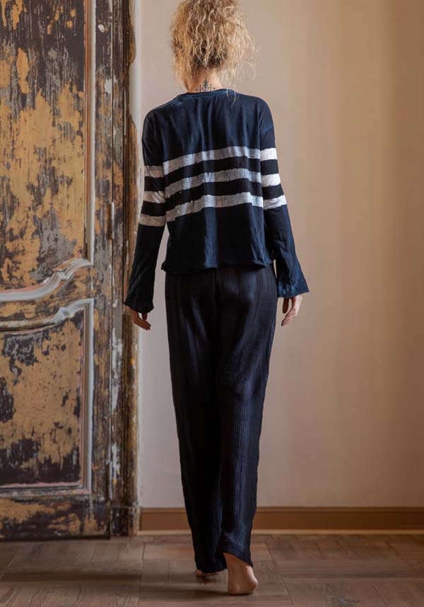 Rose & Lini GILDA MIDANI “EAST PANTS 2047” MARBLE BLUE Qualità