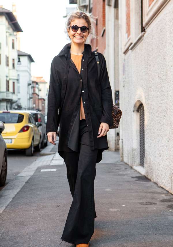 Rose & Lini GIORGIO BRATO BLACK SUEDE LEATHER MAXI SHIRT Vendita