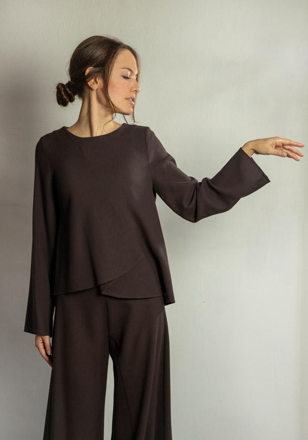 Rose & Lini STEFANO MORTARI WOOL “BLOUSE 5231” BROWN Convenienza