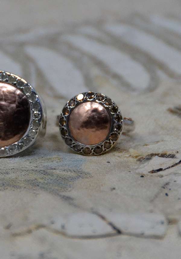 Rose & Lini ROSAMARIA SILVER PINK GOLD & DIAMONDS “JULIA” RING Nuova