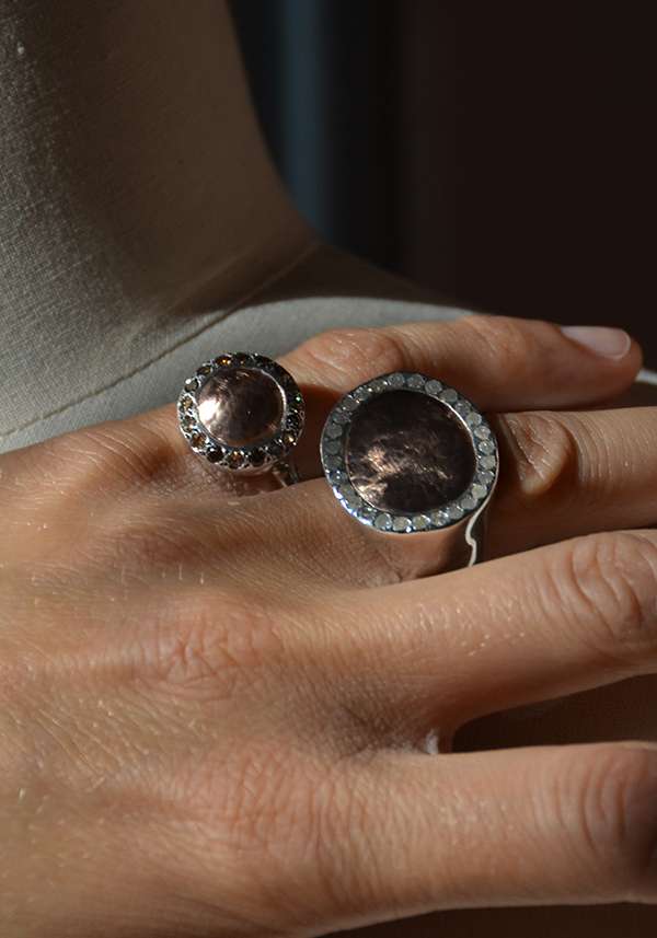 Rose & Lini ROSAMARIA SILVER PINK GOLD & DIAMONDS “JULIA” RING Nuova