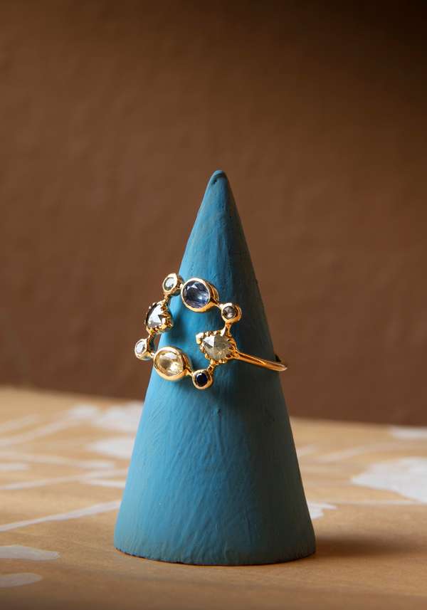 Rose & Lini DORETTE BLUE “BAGUE COURONNÉE” GOLD RING Consegna Veloce
