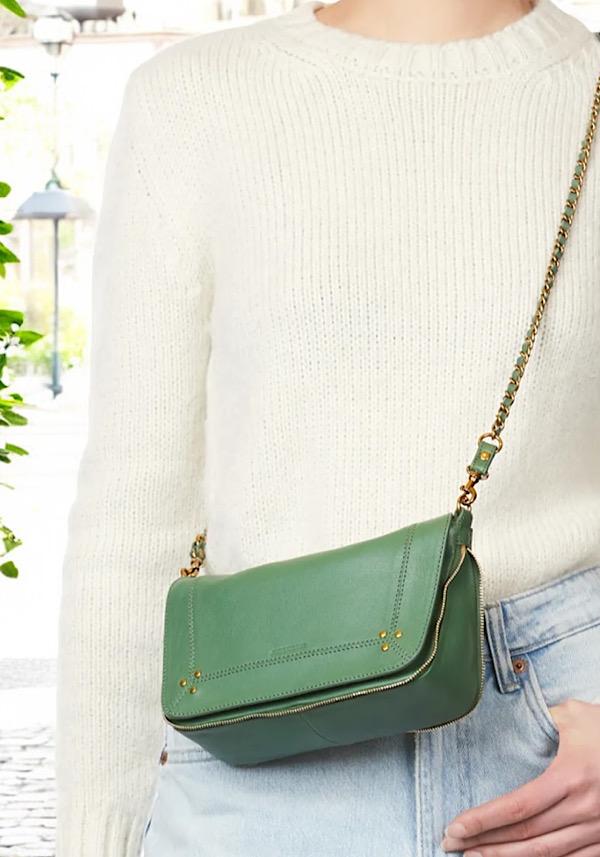 Rose & Lini JÉRÔME DREYFUSS “BOBI S” CELADON GREEN LEATHER BAG Trasporto libero internazionale