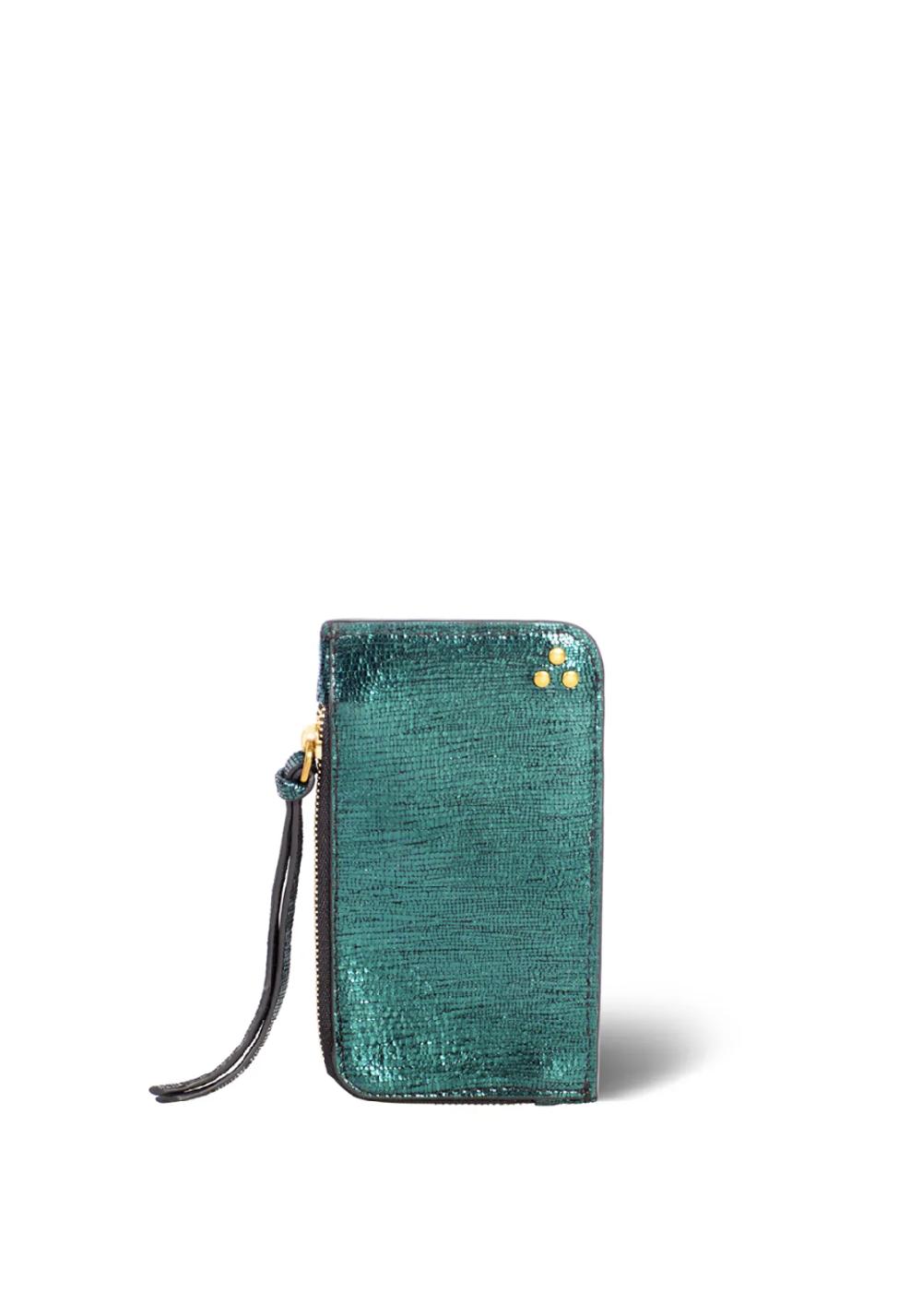 Rose & Lini JÉRÔME DREYFUSS “CLYDE” LAMÈ GREEN WALLET Pezzi Unici