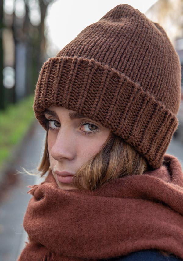 Rose & Lini DANIELAPI MERINO’S WOOL “RASATO” CACAO BEANIE Saldi Di Fabbrica