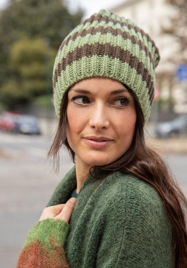 Rose & Lini DANIELAPI MERINO’S WOOL “ROYAL BEANIE STRIPES” GREEN & CAMO Vendite Flash