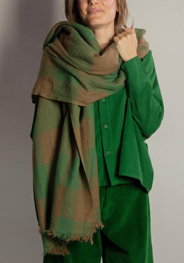 Rose & Lini LOVAT & GREEN “HOCKNEY” WOOL GREEN PATTERNED SCARF Sconto di tempo limitato